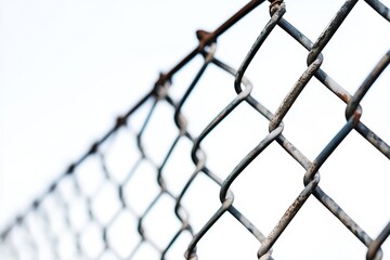 Fototapeta premium A close up view of a chain link fence against a bright white background creating a minimalist aesthetic