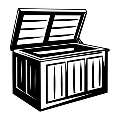 Graphic illustration of an open wooden chest with a hinged lid