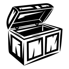 Bold Black and White Vector Illustration of an Open Treasure Chest