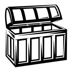 An Open Treasure Chest Illustrated in Strong Black and White Style