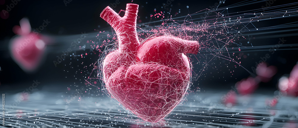 Aufkleber a stylized image featuring a human heart with intricate connections and a digital aesthetic. this co