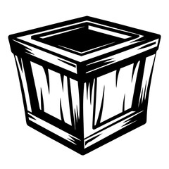 Simple Black and White Open Crate Illustration in Artistic Graphic Style