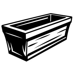 Stylized Vector Illustration of a Rectangular Wooden Planter Box in Black and White