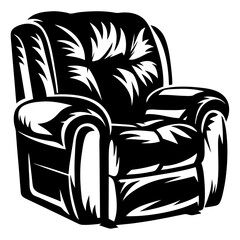 Black and white cartoon vector graphic of a comfortable looking armchair © JASHIM