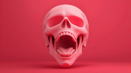 Fototapeta premium Pink Skull Against Red Background 3D Render