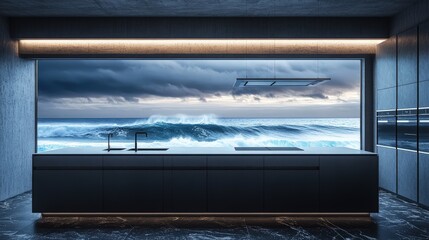 Floor-to-ceiling windows frame the endless blue horizon, allowing sunlight and sea breeze to flow effortlessly through the space. 