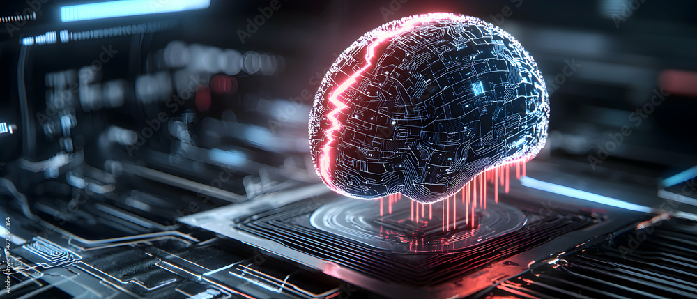 Aufkleber digital brain concept with circuit board and glowing effects. suggests ai technology or a data-drive