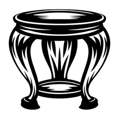 Stylized monochrome illustration of a short stool, vector art in black
