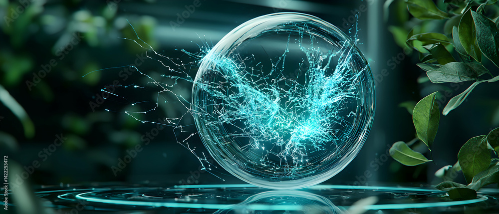 Aufkleber a futuristic sphere glows with interconnected light. suggests digital transformation data visualizat