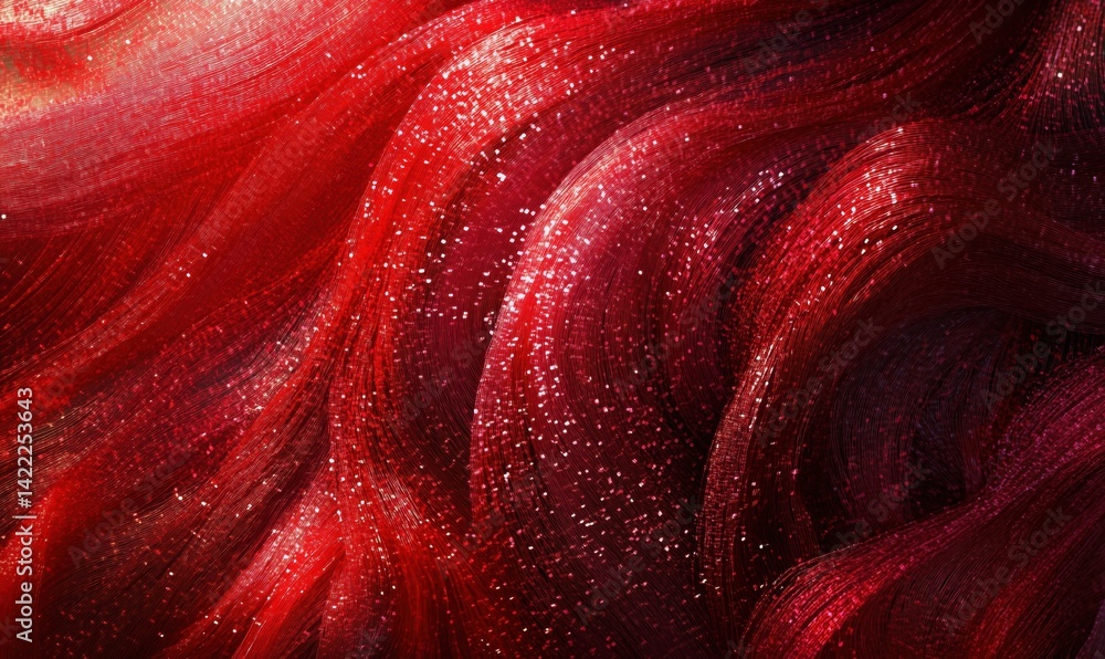 Poster abstract red wave texture with glittering sparkles and flowing patterns