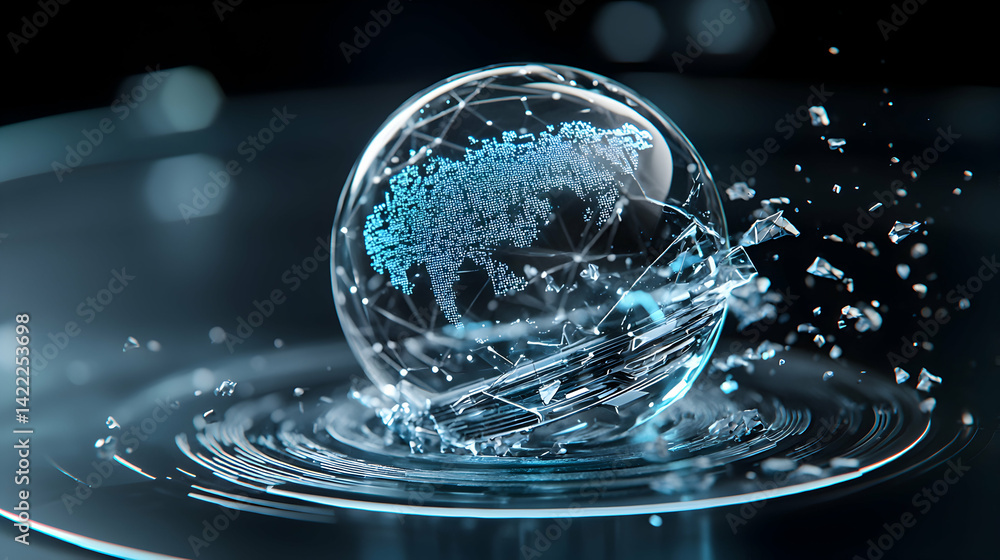 Aufkleber a conceptual image of a cracked globe displaying a world map represents technology innovation or a d