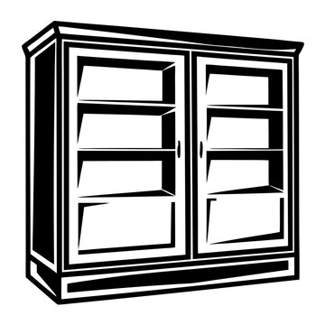 recommend clip art: Detailed line art of a two door cabinet with glass front