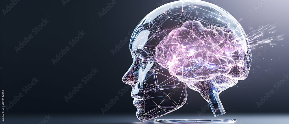 Poster A futuristic representation of the brain. Suggesting AI data or neurology. Excellent for science articles related to the brain or AI development.