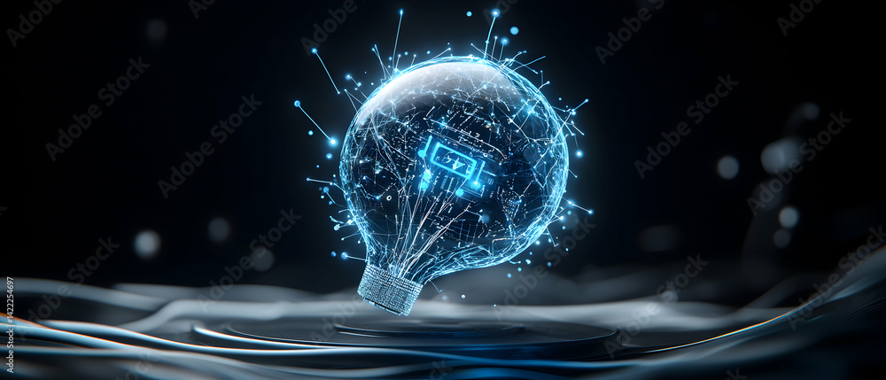 Poster an illuminated lightbulb shape glows with intricate digital connections. excellent for tech innovati