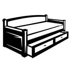 Stylized monochrome daybed with trundle and storage drawers illustration vector