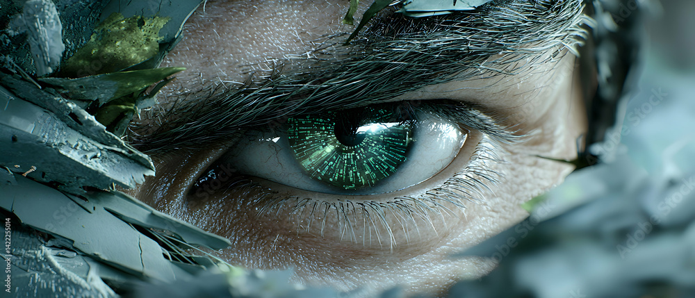 Aufkleber a close-up image of a cybernetic eye with digital code reflections. suggesting advanced technology o