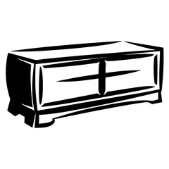 Stylized black and white illustration of a vintage two drawer dresser design