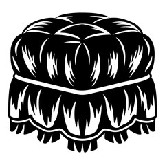 Stylized monochromatic illustration of a round puffy pouf stool or ottoman object