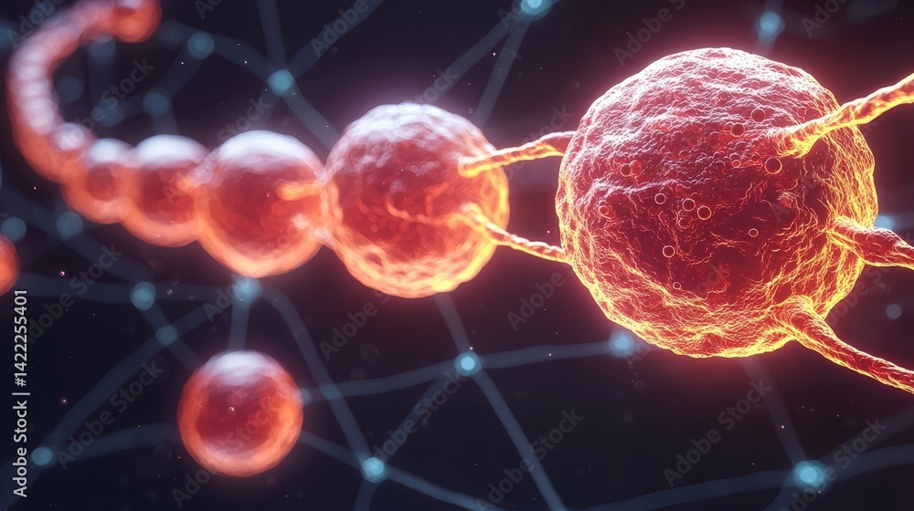 Aufkleber Series of red spheres are connected by a string. The spheres are all different sizes and are arranged in a line. Concept of movement and interconnectedness