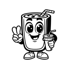 Happy Cartoon Drink Mascot with Peace Sign