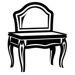 Elegant black and white dressing table with ornate legs and mirror frame