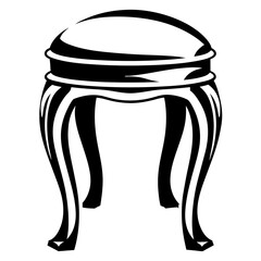 Elegant black and white ottoman with curved legs and cushioned top