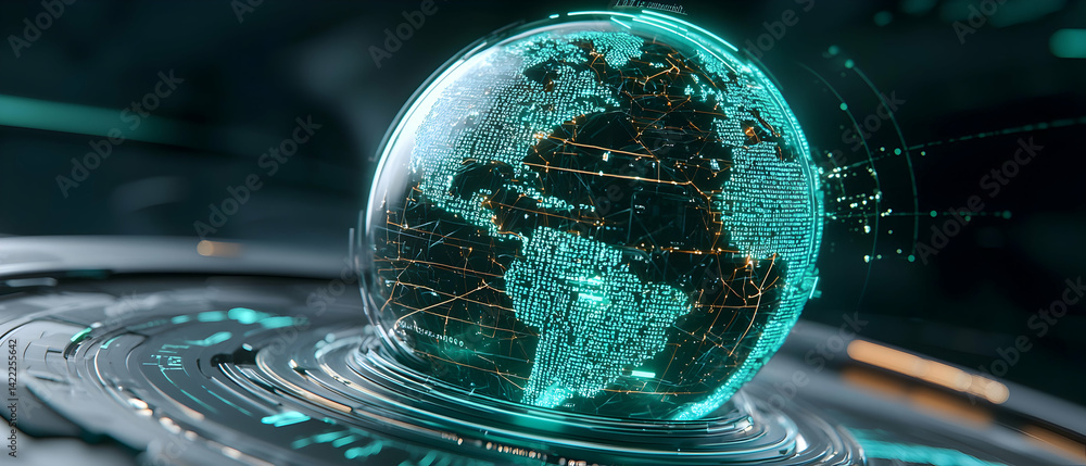 Poster a digital globe showcases global data flow and connectivity. this image is suitable for presentation