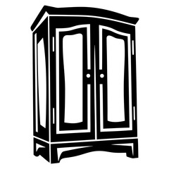 Black and White Silhouette of a Wardrobe Cabinet for Clothes Storage