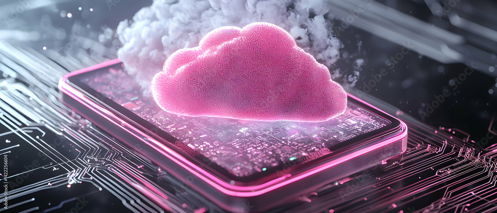 Aufkleber a vibrant digital artwork depicting a cloud emerging from a phone suggesting cloud computing. a visu