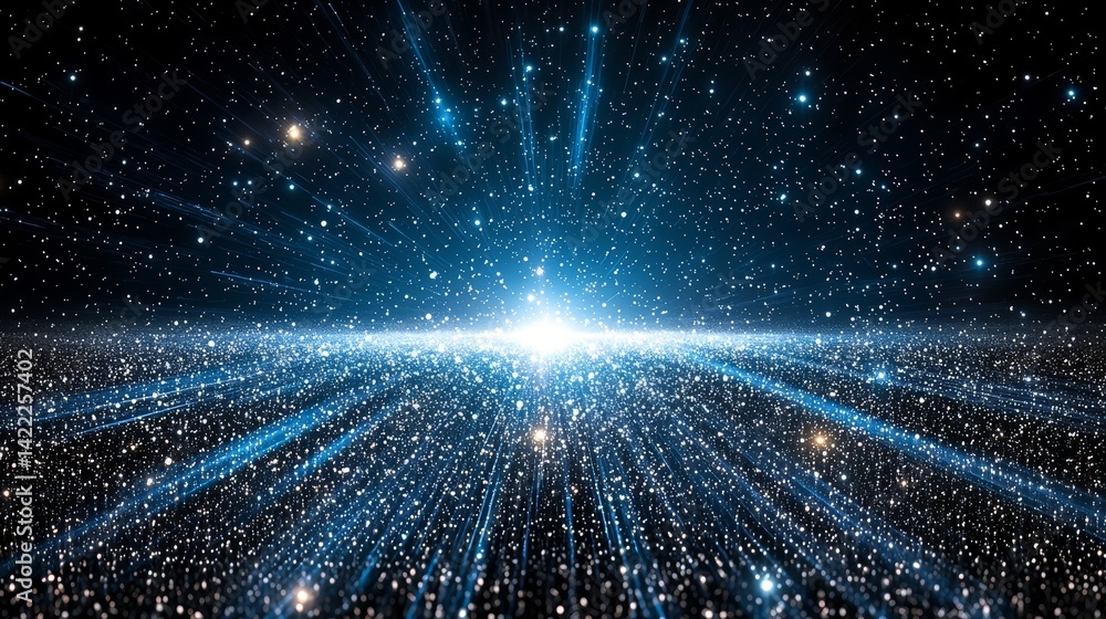 Poster Starry sky with a bright blue background. The stars are scattered throughout the sky, creating a sense of depth and vastness. The blue background gives the impression of a deep, endless space
