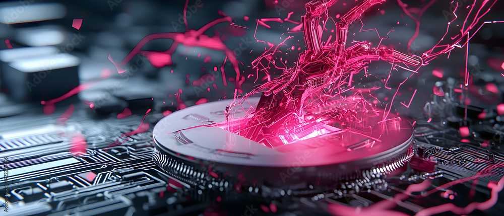Aufkleber digital abstract rendering of a central processing unit with pink energy radiating. could be used fo