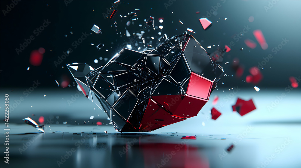Aufkleber an abstract image of a geometric cube seemingly shattering showcasing dynamic fragmentation. ideal f