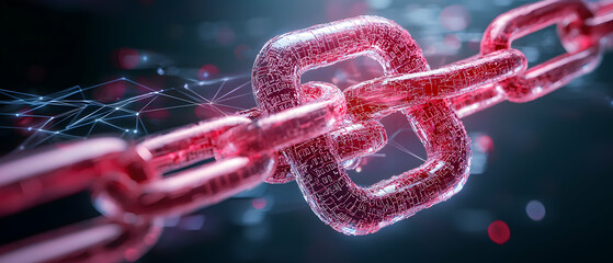 A digital blockchain link illustration symbolizing data connection and security. It's ideal for presentations about crypto technology and information safety. Use it for tech visuals.