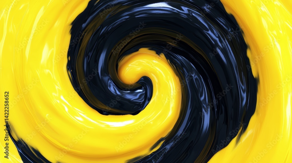 Poster swirl of yellow and black paint. the yellow and black colors are contrasting and create a dynamic, e