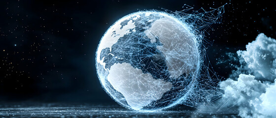 A digital Earth with network connections and a starry backdrop. Perfect for technology or global communication concepts. Visualize data networks and the interconnected world.