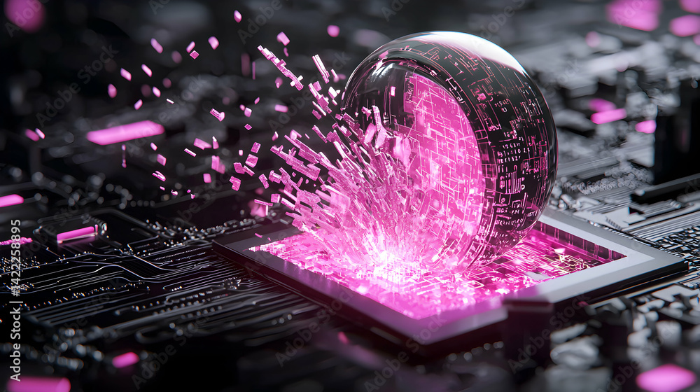 Aufkleber a futuristic depiction of data breaching a screen. it suggests technological innovation with a vibra