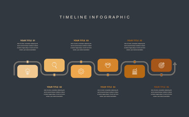 Business road map timeline infographic concept. with icons and 6 steps. Corporate milestones graphic elements. marketing data. Modern vector history timeline design presentation