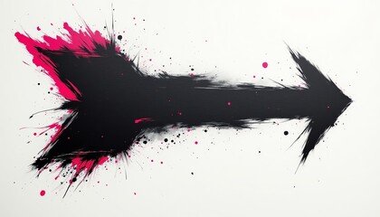 Bold arrow design with vibrant paint splatters.