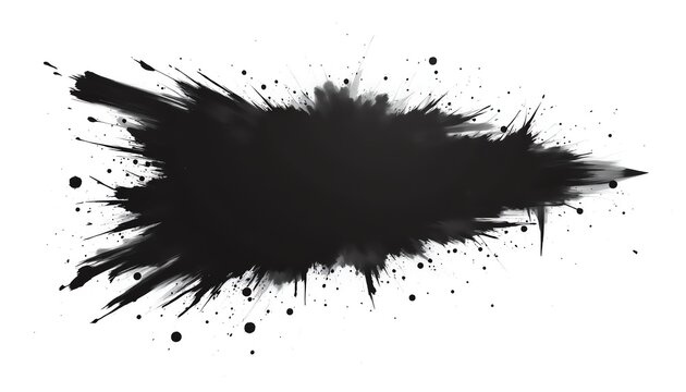 Artistic black ink splash on white background.