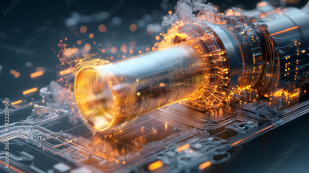Poster an artistic rendering of futuristic tech. great for science fiction projects or visuals emphasizing 