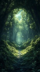 Obraz premium Enchanted forest scene with mist and sunlight high resolution HD Wallpaper