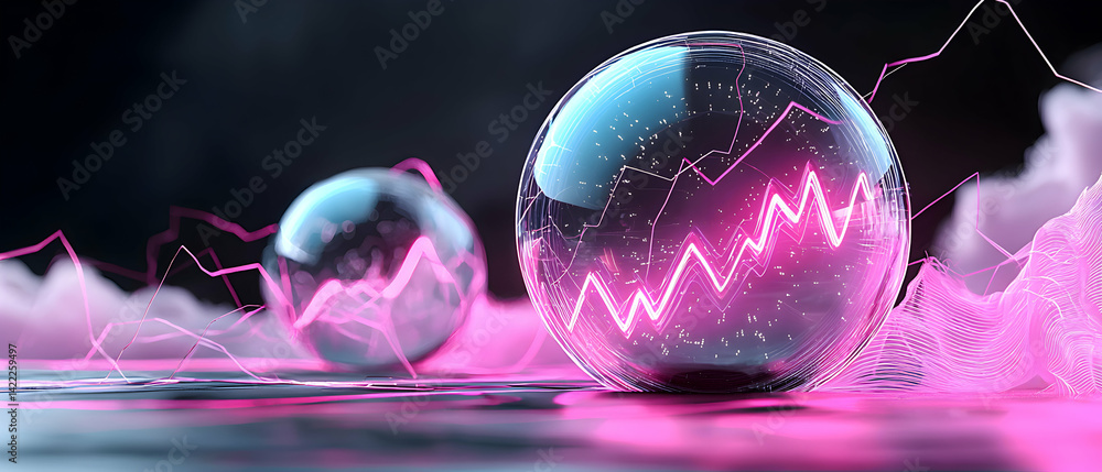 Poster futuristic crystal balls showcase data visualizations. great for finance technology or science. use 