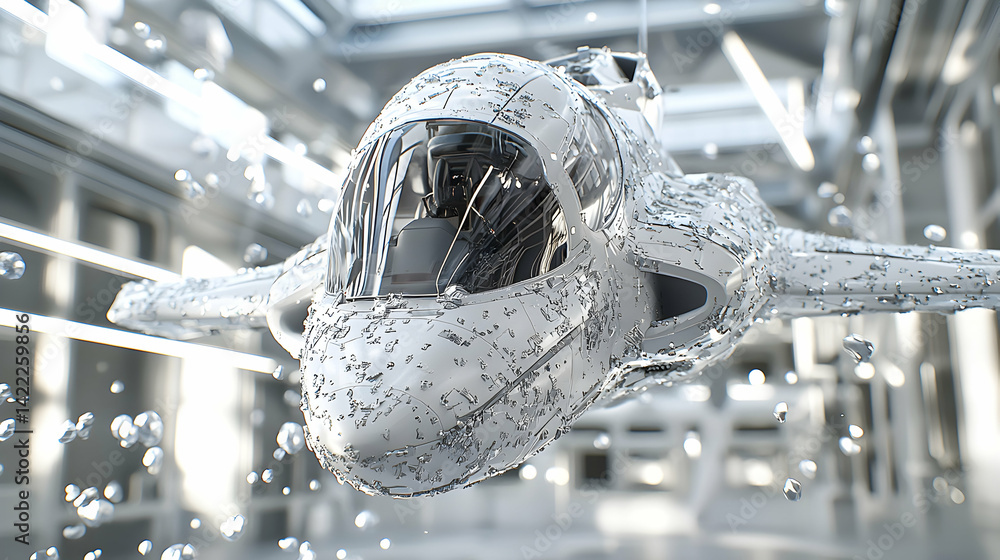 Aufkleber futuristic aircraft design rendered in a bright setting suggesting advanced technology applications.