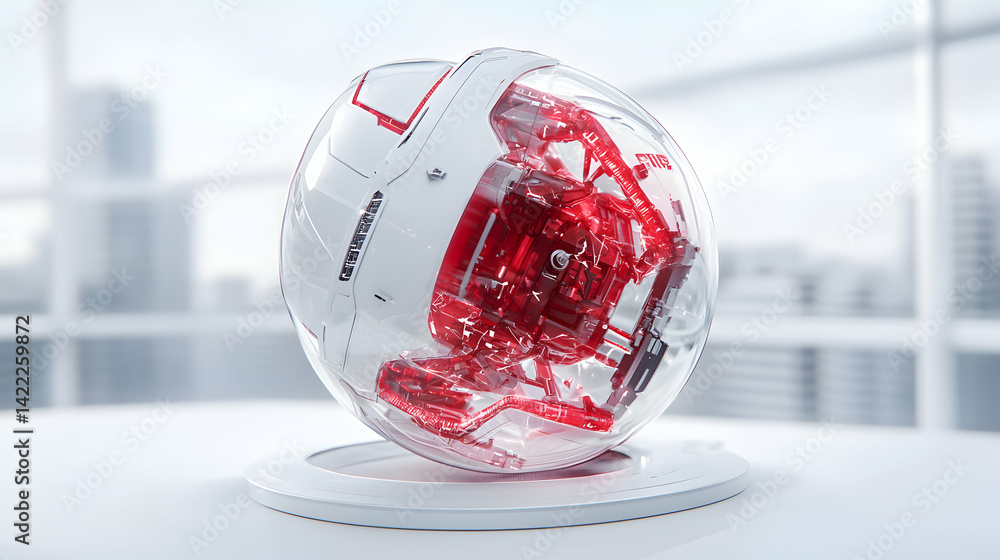Aufkleber a futuristic orb displays an internal red mechanical structure. it could be a conceptual design for 