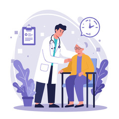 Doctor comforting elderly woman in a healthcare setting  