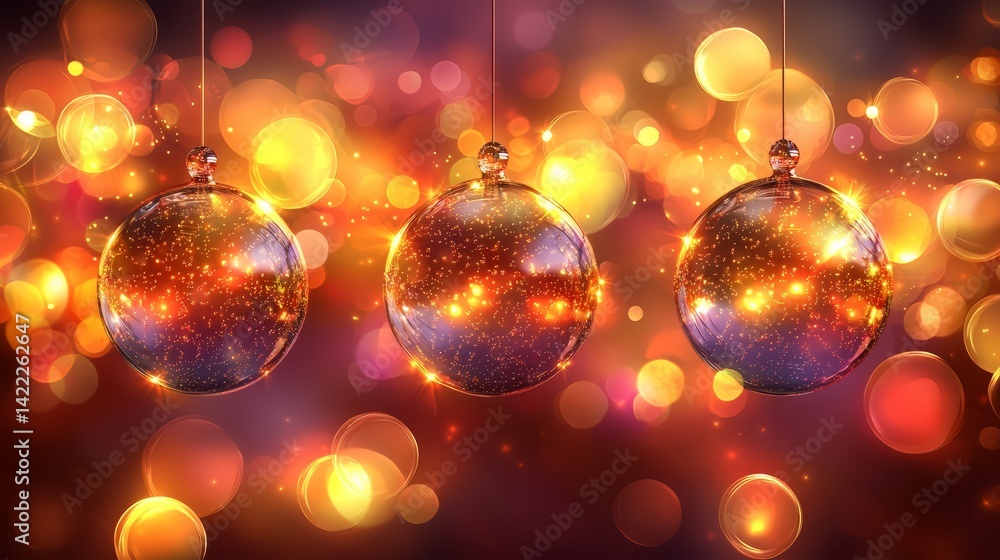Leinwandbilder three christmas ornaments hanging from a string. the ornaments are hanging from a string and are sur
