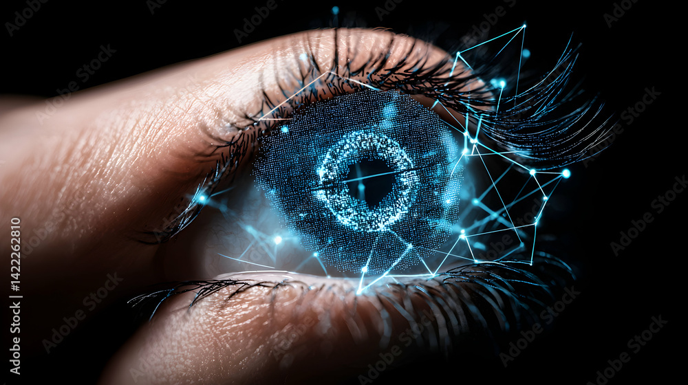 Poster digital eye concept depicting technology integration. ideal for ai future vision topics. use for inn