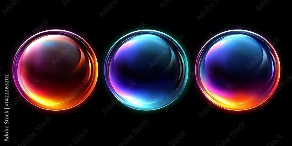 Aufkleber three colorful spheres with a black background. the spheres are of different colors and sizes. conce