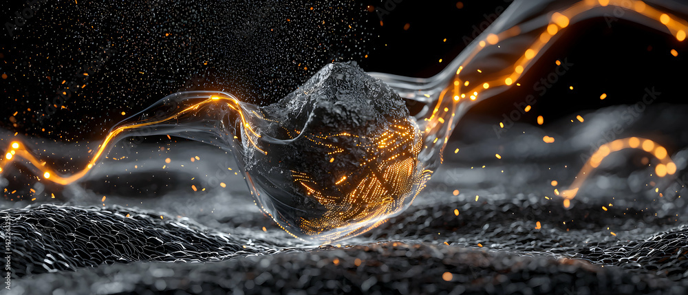 Aufkleber abstract digital artwork with a flowing transparent element surrounding a textured core. suggests en