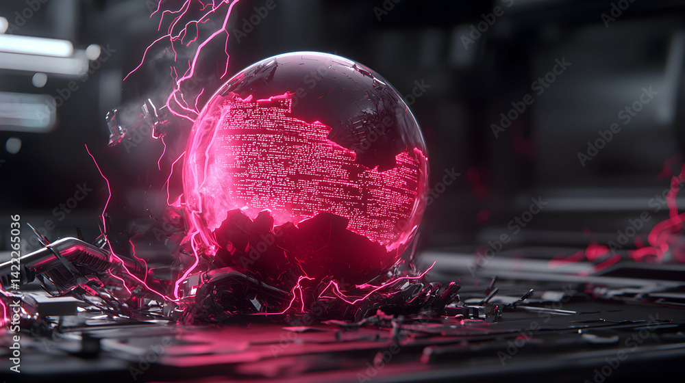 Poster futuristic tech sphere radiates energy. data visualization. apply this imagery for ui design backgro